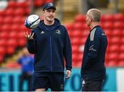 6 May 2022; Recently retired Leinster player Dan Leavy speaks with senior coach Stuart Lancaster during the Leinster Rugby captain's run at Mattoli Woods Welford Road in Leicester, England. Photo by Harry Murphy/Sportsfile