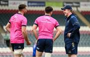 6 May 2022; Former Leinster player Dan Leavy, right,  speaks with Jack Conan and Jimmy O'Brien during the Leinster Rugby captain's run at Mattoli Woods Welford Road in Leicester, England. Photo by Harry Murphy/Sportsfile