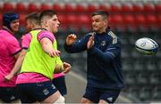 6 May 2022; Joe McCarthy and Jonathan Sexton during the Leinster Rugby captain's run at Mattoli Woods Welford Road in Leicester, England. Photo by Harry Murphy/Sportsfile