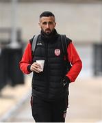 6 May 2022; Daniel Lafferty of Derry City arrives for the SSE Airtricity League Premier Division match between Derry City and Bohemians at The Ryan McBride Brandywell Stadium in Derry. Photo by Stephen McCarthy/Sportsfile