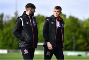 6 May 2022; Lewis Macari, right, and Joe Adams of Dundalk before the SSE Airtricity League Premier Division match between UCD and Dundalk at UCD Bowl in Belfield, Dublin. Photo by Ben McShane/Sportsfile