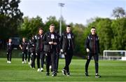 6 May 2022; Dundalk players, including, from left, John Mountney, Daniel Kelly and Darragh Leahy walk the pitch before the SSE Airtricity League Premier Division match between UCD and Dundalk at UCD Bowl in Belfield, Dublin. Photo by Ben McShane/Sportsfile