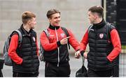 6 May 2022; Derry City players, from left, Brandon Kavanagh, Matty Smith and Brian Maher arrive for the SSE Airtricity League Premier Division match between Derry City and Bohemians at The Ryan McBride Brandywell Stadium in Derry. Photo by Stephen McCarthy/Sportsfile