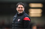 6 May 2022; Derry City manager Ruaidhrí Higgins before the SSE Airtricity League Premier Division match between Derry City and Bohemians at The Ryan McBride Brandywell Stadium in Derry. Photo by Stephen McCarthy/Sportsfile