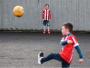 6 May 2022; Derry City supporters play football at The Ryan McBride Brandywell Stadium before the SSE Airtricity League Premier Division match between Derry City and Bohemians at The Ryan McBride Brandywell Stadium in Derry. Photo by Stephen McCarthy/Sportsfile
