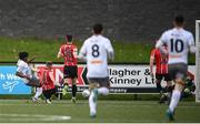 6 May 2022; Promise Omochere of Bohemians scores his side's first goal during the SSE Airtricity League Premier Division match between Derry City and Bohemians at The Ryan McBride Brandywell Stadium in Derry. Photo by Stephen McCarthy/Sportsfile