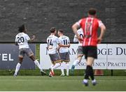 6 May 2022; Promise Omochere of Bohemians, left, celebrates after scoring his side's first goal during the SSE Airtricity League Premier Division match between Derry City and Bohemians at The Ryan McBride Brandywell Stadium in Derry. Photo by Stephen McCarthy/Sportsfile