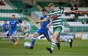 6 May 2022; Rory Gaffney of Shamrock Rovers in action against Conor Tourish of Finn Harps during the SSE Airtricity League Premier Division match between Shamrock Rovers and Finn Harps at Tallaght Stadium in Dublin. Photo by Seb Daly/Sportsfile