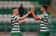 6 May 2022; Danny Mandroiu of Shamrock Rovers celebrates with teammate Andy Lyons after scoring their side's second goal during the SSE Airtricity League Premier Division match between Shamrock Rovers and Finn Harps at Tallaght Stadium in Dublin. Photo by Seb Daly/Sportsfile
