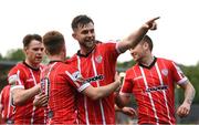 6 May 2022; Will Patching of Derry City celebrates with team-mates after scoring their side's first goal during the SSE Airtricity League Premier Division match between Derry City and Bohemians at The Ryan McBride Brandywell Stadium in Derry. Photo by Stephen McCarthy/Sportsfile