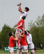 6 May 2022; Cormac Izuchukwu of Ulster wins possession in a line out during an 'A' Interprovincial match between Munster and Ulster at University of Limerick in Limerick. Photo by John Dickson/Sportsfile