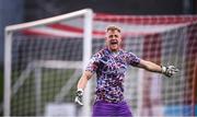 6 May 2022; Bohemians goalkeeper James Talbot appeals to the match officials during the SSE Airtricity League Premier Division match between Derry City and Bohemians at The Ryan McBride Brandywell Stadium in Derry. Photo by Stephen McCarthy/Sportsfile
