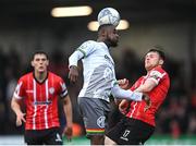 6 May 2022; Junior Ogedi-Uzokwe of Bohemians in action against Cameron McJannet of Derry City during the SSE Airtricity League Premier Division match between Derry City and Bohemians at The Ryan McBride Brandywell Stadium in Derry. Photo by Stephen McCarthy/Sportsfile
