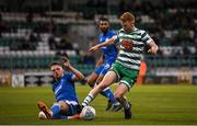 6 May 2022; Rory Gaffney of Shamrock Rovers in action against Rob Slevin of Finn Harps during the SSE Airtricity League Premier Division match between Shamrock Rovers and Finn Harps at Tallaght Stadium in Dublin. Photo by Seb Daly/Sportsfile