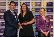6 May 2022; The 2022 Teams of the Lidl Ladies National Football League awards were presented at Croke Park on Friday, May 6. The best players from the four divisions in the Lidl National Football Leagues were selected by the LGFA’s All Star committee. Michelle Guckian of Leitrim pictured receiving her Division 4 award from Mícheál Naughton, Ladies Gaelic Football Association President, and Fiona Fagan, Marketing Director, Lidl Ireland. Photo by Ramsey Cardy/Sportsfile