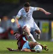 6 May 2022; Edward McCarthy of Galway United is tackled by Danny O'Connell of Cobh Ramblers during the SSE Airtricity League First Division match between Cobh Ramblers and Galway United FC at St Colman's Park in Cobh, Cork. Photo by Michael P Ryan/Sportsfile