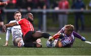 6 May 2022; Bohemians goalkeeper James Talbot saves from James Akintunde of Derry City during the SSE Airtricity League Premier Division match between Derry City and Bohemians at The Ryan McBride Brandywell Stadium in Derry. Photo by Stephen McCarthy/Sportsfile