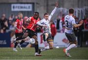 6 May 2022; James Akintunde of Derry City in action against Max Murphy of Bohemians during the SSE Airtricity League Premier Division match between Derry City and Bohemians at The Ryan McBride Brandywell Stadium in Derry. Photo by Stephen McCarthy/Sportsfile