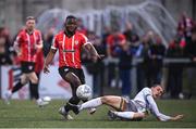 6 May 2022; James Akintunde of Derry City in action against Max Murphy of Bohemians during the SSE Airtricity League Premier Division match between Derry City and Bohemians at The Ryan McBride Brandywell Stadium in Derry. Photo by Stephen McCarthy/Sportsfile