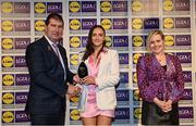 6 May 2022; The 2022 Teams of the Lidl Ladies National Football League awards were presented at Croke Park on Friday, May 6. The best players from the four divisions in the Lidl National Football Leagues were selected by the LGFA’s All Star committee. Laoise Lenehan of Kildare pictured receiving her Division 3 award from Mícheál Naughton, Ladies Gaelic Football Association President, and Fiona Fagan, Marketing Director, Lidl Ireland. Photo by Ramsey Cardy/Sportsfile