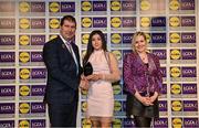 6 May 2022; The 2022 Teams of the Lidl Ladies National Football League awards were presented at Croke Park on Friday, May 6. The best players from the four divisions in the Lidl National Football Leagues were selected by the LGFA’s All Star committee. Nicole Buckley of Offaly pictured receiving her Division 4 award from Mícheál Naughton, Ladies Gaelic Football Association President, and Fiona Fagan, Marketing Director, Lidl Ireland. Photo by Ramsey Cardy/Sportsfile