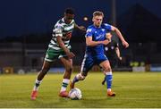 6 May 2022; Aidomo Emakhu of Shamrock Rovers in action against Rob Slevin of Finn Harps during the SSE Airtricity League Premier Division match between Shamrock Rovers and Finn Harps at Tallaght Stadium in Dublin. Photo by Seb Daly/Sportsfile