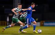 6 May 2022; Ryan Rainey of Finn Harps in action against Andy Lyons of Shamrock Rovers during the SSE Airtricity League Premier Division match between Shamrock Rovers and Finn Harps at Tallaght Stadium in Dublin. Photo by Seb Daly/Sportsfile