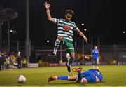 6 May 2022; Barry Cotter of Shamrock Rovers is tackled by Rob Slevin of Finn Harps during the SSE Airtricity League Premier Division match between Shamrock Rovers and Finn Harps at Tallaght Stadium in Dublin. Photo by Seb Daly/Sportsfile