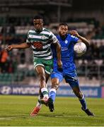 6 May 2022; Aidomo Emakhu of Shamrock Rovers in action against Erol Erdal Alkan of Finn Harps during the SSE Airtricity League Premier Division match between Shamrock Rovers and Finn Harps at Tallaght Stadium in Dublin. Photo by Seb Daly/Sportsfile
