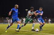 6 May 2022; Barry Cotter of Shamrock Rovers in action against Ethan Boyle, left, and Regan Donelon of Finn Harps during the SSE Airtricity League Premier Division match between Shamrock Rovers and Finn Harps at Tallaght Stadium in Dublin. Photo by Seb Daly/Sportsfile