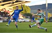 6 May 2022; Sean Kavanagh of Shamrock Rovers in action against Ryan Rainey of Finn Harps during the SSE Airtricity League Premier Division match between Shamrock Rovers and Finn Harps at Tallaght Stadium in Dublin. Photo by Seb Daly/Sportsfile