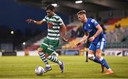6 May 2022; Danny Mandroiu of Shamrock Rovers in action against Rob Slevin of Finn Harps during the SSE Airtricity League Premier Division match between Shamrock Rovers and Finn Harps at Tallaght Stadium in Dublin. Photo by Seb Daly/Sportsfile