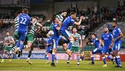 6 May 2022; Roberto Lopes of Shamrock Rovers in action against Conor Tourish and Rob Slevin of Finn Harps during the SSE Airtricity League Premier Division match between Shamrock Rovers and Finn Harps at Tallaght Stadium in Dublin. Photo by Seb Daly/Sportsfile