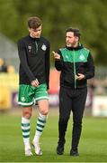 6 May 2022; Shamrock Rovers manager Stephen Bradley, right, and Sean Gannon before the SSE Airtricity League Premier Division match between Shamrock Rovers and Finn Harps at Tallaght Stadium in Dublin. Photo by Seb Daly/Sportsfile