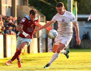 6 May 2022; Killian Brouder of Galway United in action against Beineon O'Brien-Whitmarsh of Cobh Ramblers during the SSE Airtricity League First Division match between Cobh Ramblers and Galway United FC at St Colman's Park in Cobh, Cork. Photo by Michael P Ryan/Sportsfile