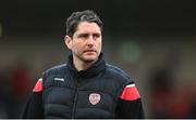 6 May 2022; Derry City manager Ruaidhrí Higgins before the SSE Airtricity League Premier Division match between Derry City and Bohemians at The Ryan McBride Brandywell Stadium in Derry. Photo by Stephen McCarthy/Sportsfile