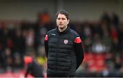 6 May 2022; Derry City manager Ruaidhrí Higgins before the SSE Airtricity League Premier Division match between Derry City and Bohemians at The Ryan McBride Brandywell Stadium in Derry. Photo by Stephen McCarthy/Sportsfile