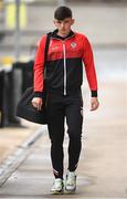 6 May 2022; Liam Mullan of Derry City arrives for the SSE Airtricity League Premier Division match between Derry City and Bohemians at The Ryan McBride Brandywell Stadium in Derry. Photo by Stephen McCarthy/Sportsfile