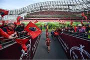7 May 2022; The Munster team run out before the Heineken Champions Cup Quarter-Final match between Munster and Toulouse at Aviva Stadium in Dublin. Photo by Ramsey Cardy/Sportsfile