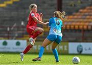 7 May 2022; Jessie Stapleton of Shelbourne in action against Chloe Moloney of Peamount United during the SSE Airtricity Women's National League match between Shelbourne and Peamount United at Tolka Park in Dublin. Photo by Sam Barnes/Sportsfile
