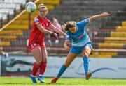 7 May 2022; Chloe Moloney of Peamount United in action against Saoirse Noonan of Shelbourne during the SSE Airtricity Women's National League match between Shelbourne and Peamount United at Tolka Park in Dublin. Photo by Sam Barnes/Sportsfile
