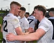 7 May 2022; James McGrath, right, and Shane Farrell of Kildare after their side's victory in the EirGrid GAA Football All-Ireland U20 Championship Semi-Final match between Sligo and Kildare at Kingspan Breffni in Cavan. Photo by Seb Daly/Sportsfile
