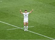 7 May 2022; Romain Ntamack  of Toulouse celebrates a successful kick in the &quot;place kick&quot; competition to decide the winner after the Heineken Champions Cup Quarter-Final match between Munster and Toulouse at Aviva Stadium in Dublin. Photo by Ramsey Cardy/Sportsfile