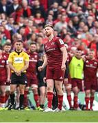 7 May 2022; Ben Healy of Munster watches his last kick during the 'place kick competition' to decide the winner of the Heineken Champions Cup Quarter-Final match between Munster and Toulouse at Aviva Stadium in Dublin. Photo by Brendan Moran/Sportsfile