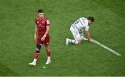 7 May 2022; Conor Murray of Munster and Antoine Dupont of Toulouse during the 'place kick competition' to decide the winner of the Heineken Champions Cup Quarter-Final match between Munster and Toulouse at Aviva Stadium in Dublin. Photo by Ramsey Cardy/Sportsfile