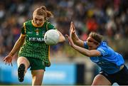 7 May 2022; Aoibheann Leahy of Meath in action against Orlagh Nolan of Dublin during the TG4 Leinster Senior Ladies Football Championship Round 2 match between Dublin and Meath at Parnell Park in Dublin. Photo by Sam Barnes/Sportsfile