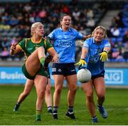 7 May 2022; Emma White of Meath has her shot blocked by Ellen Gribben of Dublin during the TG4 Leinster Senior Ladies Football Championship Round 2 match between Dublin and Meath at Parnell Park in Dublin. Photo by Sam Barnes/Sportsfile