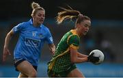 7 May 2022; Aoibhín Cleary of Meath in action against Nicole Owens of Dublin during the TG4 Leinster Senior Ladies Football Championship Round 2 match between Dublin and Meath at Parnell Park in Dublin. Photo by Sam Barnes/Sportsfile