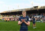 7 May 2022; Tommy O'Brien of Leinster applauds supporters after his side's victory in the Heineken Champions Cup Quarter-Final match between Leicester Tigers and Leinster at Mattoli Woods Welford Road Stadium in Leicester, England. Photo by Harry Murphy/Sportsfile