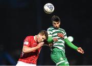 29 April 2022; Danny Mandroiu of Shamrock Rovers in action against Nando Pijnaker of Sligo Rovers during the SSE Airtricity League Premier Division match between Sligo Rovers and Shamrock Rovers at The Showgrounds in Sligo. Photo by Piaras Ó Mídheach/Sportsfile